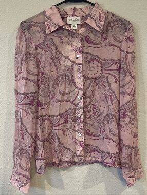 NWT Oscar De La Renta Vintage‎ Y2K Women's Pink Blossom Paisley 100% Silk Blouse
